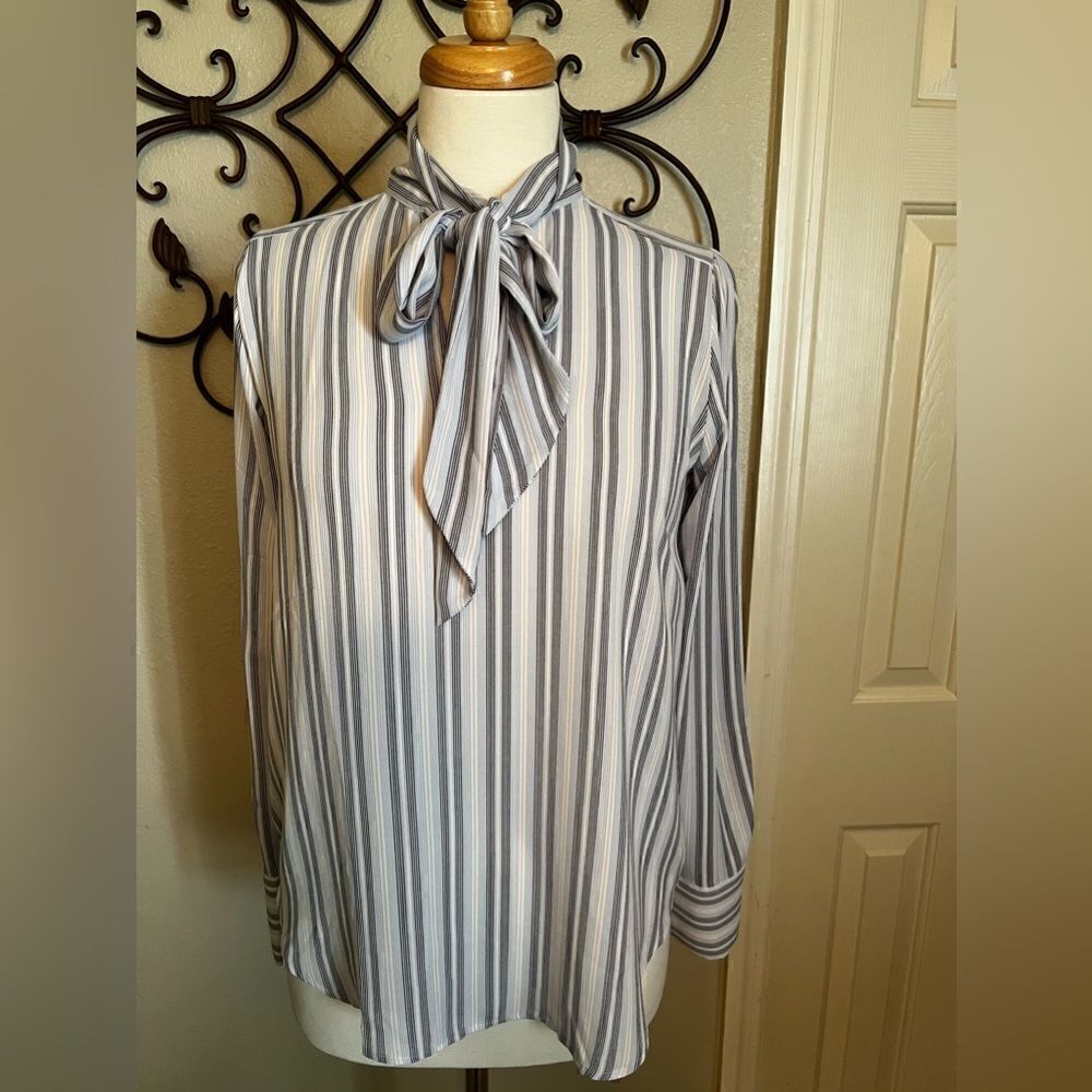 LOFTโXS blue striped blouse with neck tiesโNWOT